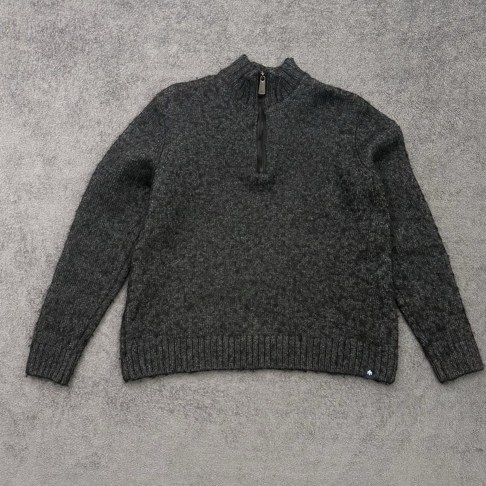 Rainforest Knit Wool Sweater Pullover 1/4 Zip Mens Size Medium Dark Gray